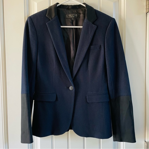 rag & bone Jackets & Blazers - Rag & Bone Womens Navy & Black Single Button Fitted Structured Blazer | Size 4